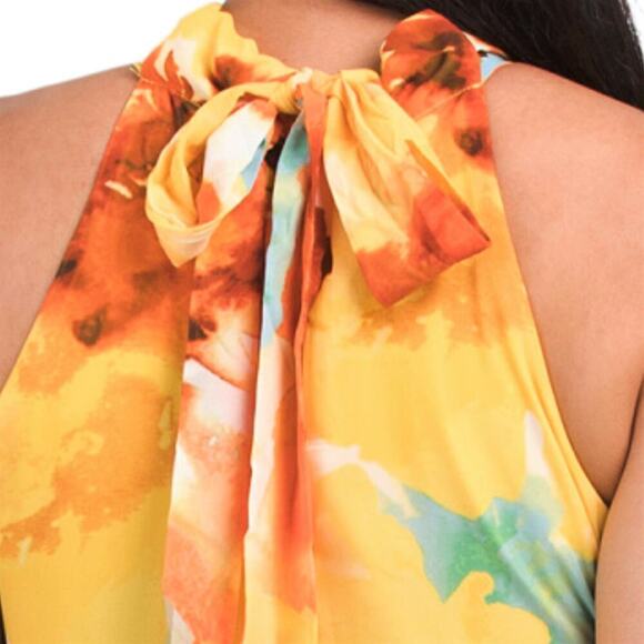 NWT Tahari ASL Floral Print Halter Neck Tie Back Chiffon Maxi Dress - Picture 4 of 6